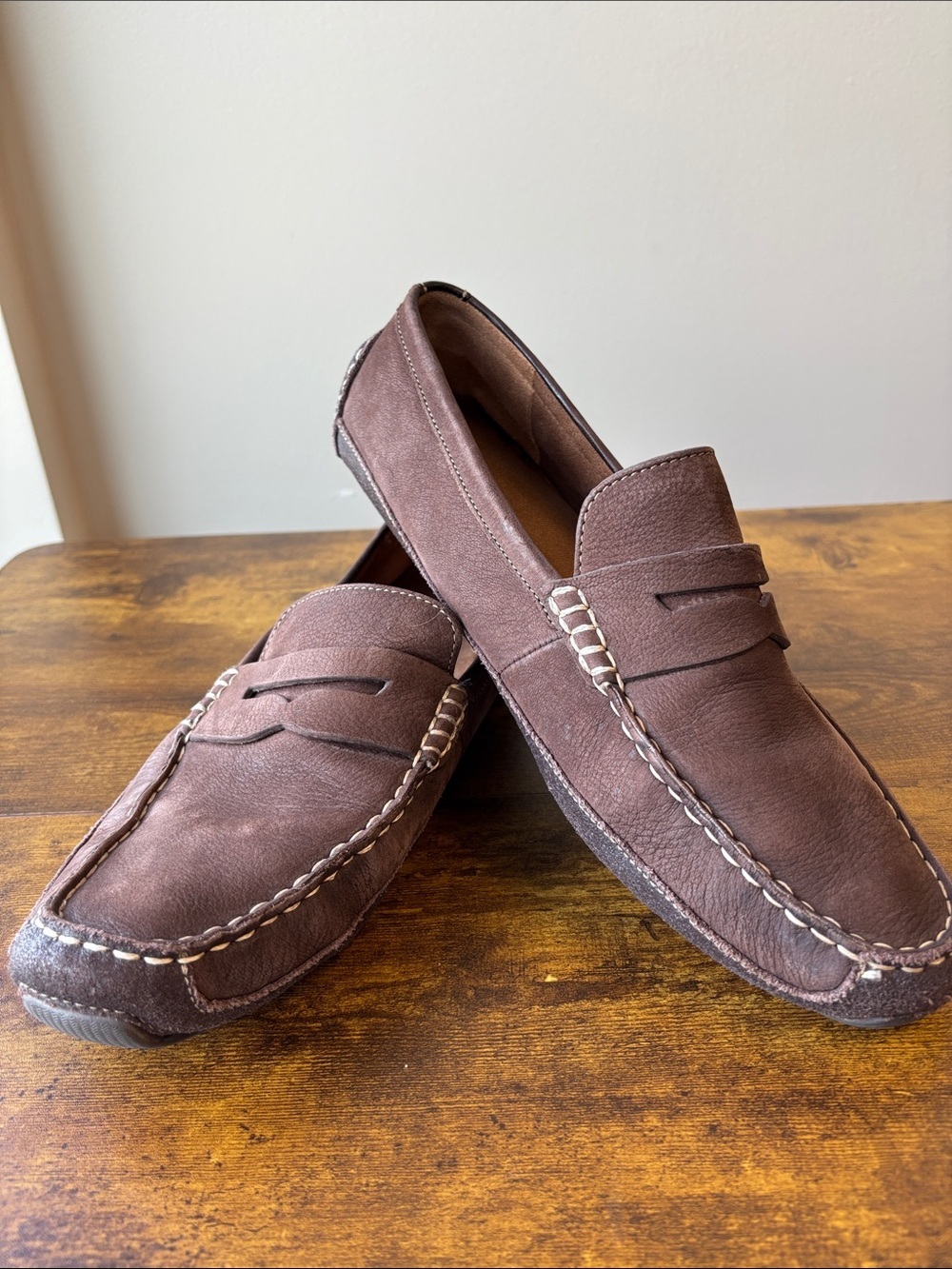 Cole Haan Brown Leather Penny Loafers with Contrast Stitching
